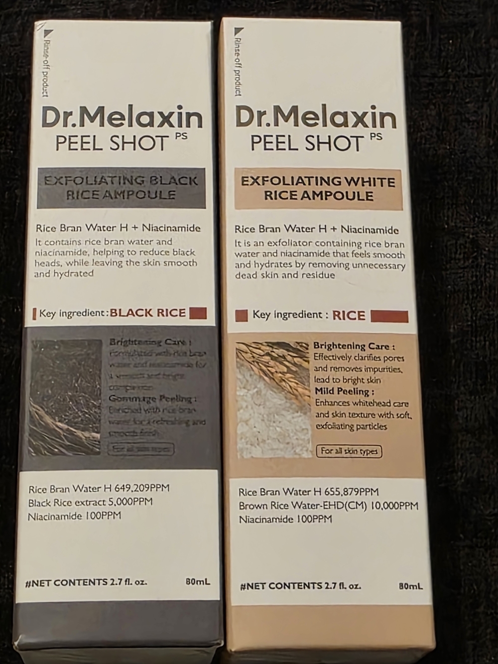 Dr. Melaxin Peel Shot Exfoliating Black & White Rice Ampoules